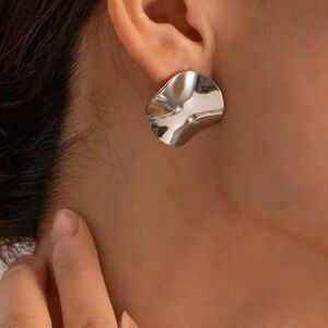 Anthropologie Wave Button Elegant Silver Wave Earrings